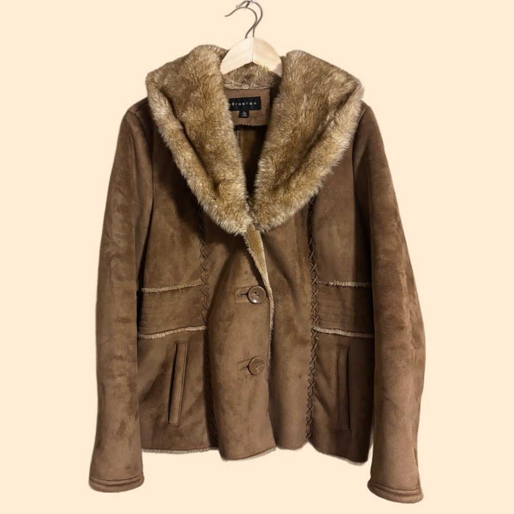 Vintage Braeton Women's Brown Faux Suede Fur Lined Penny Lane Like Coat Size L